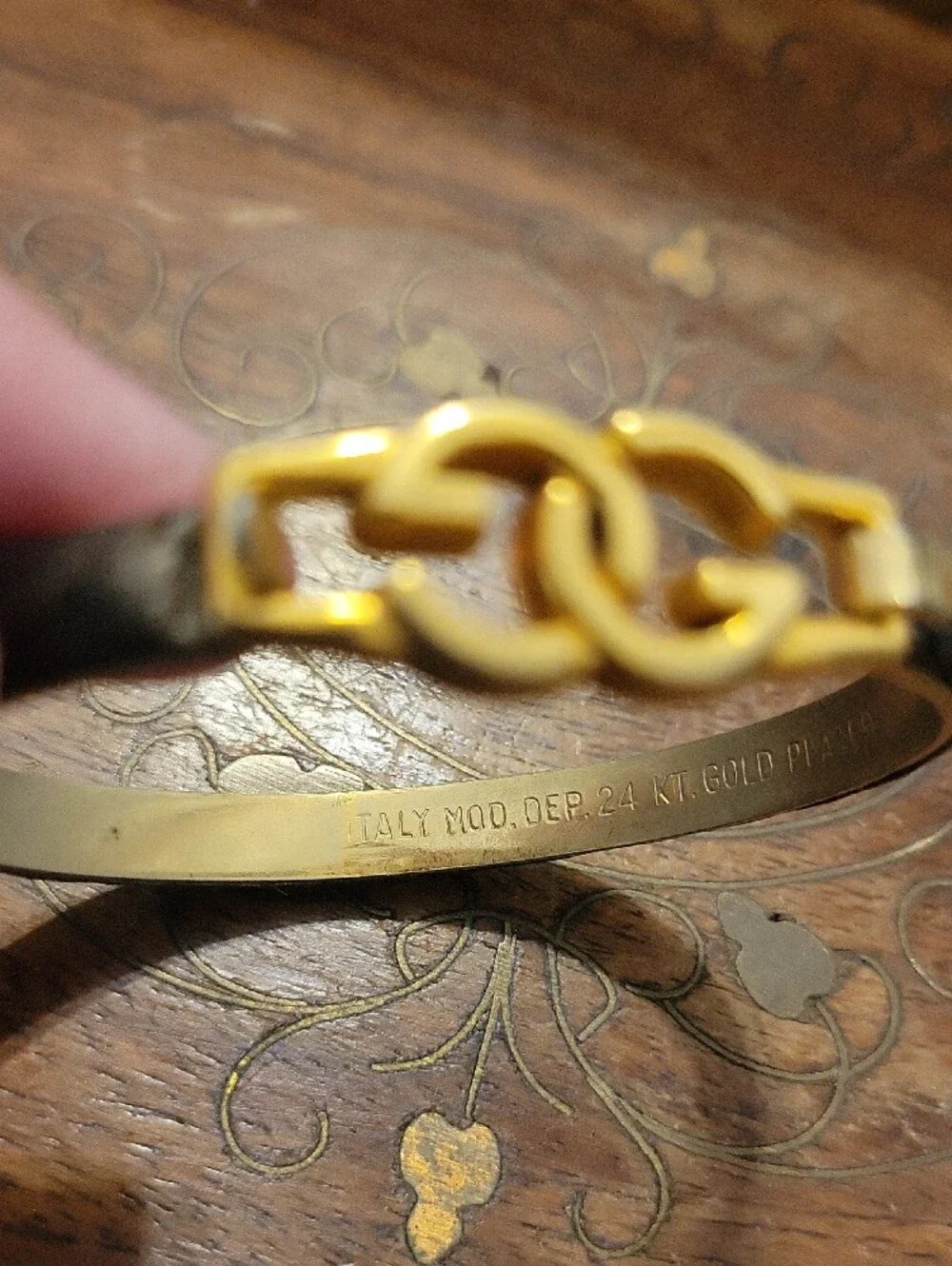 Double G 24KT GOLD Plate - Made In Italy Interlocking Logo Leather Bracelet